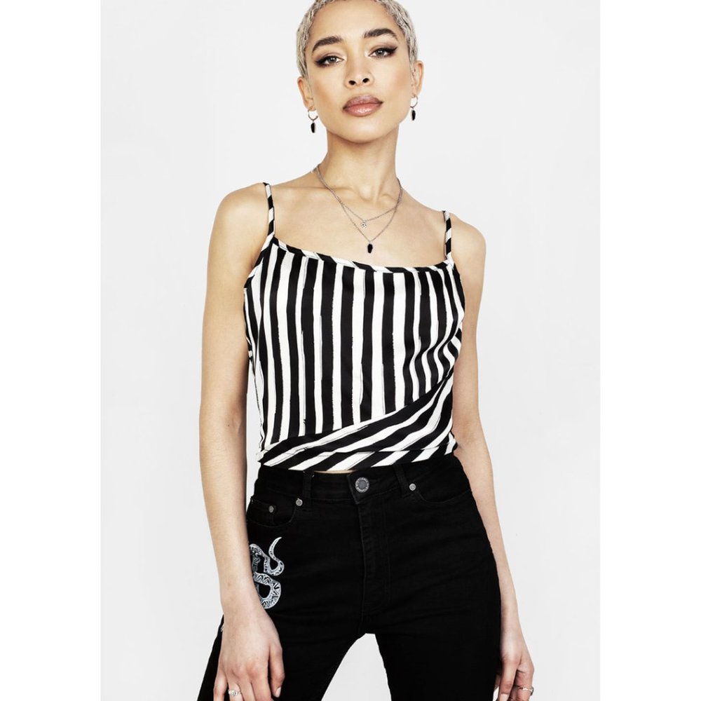 DISTURBIA Paranormal Crop Beetle Stripe Cami Top